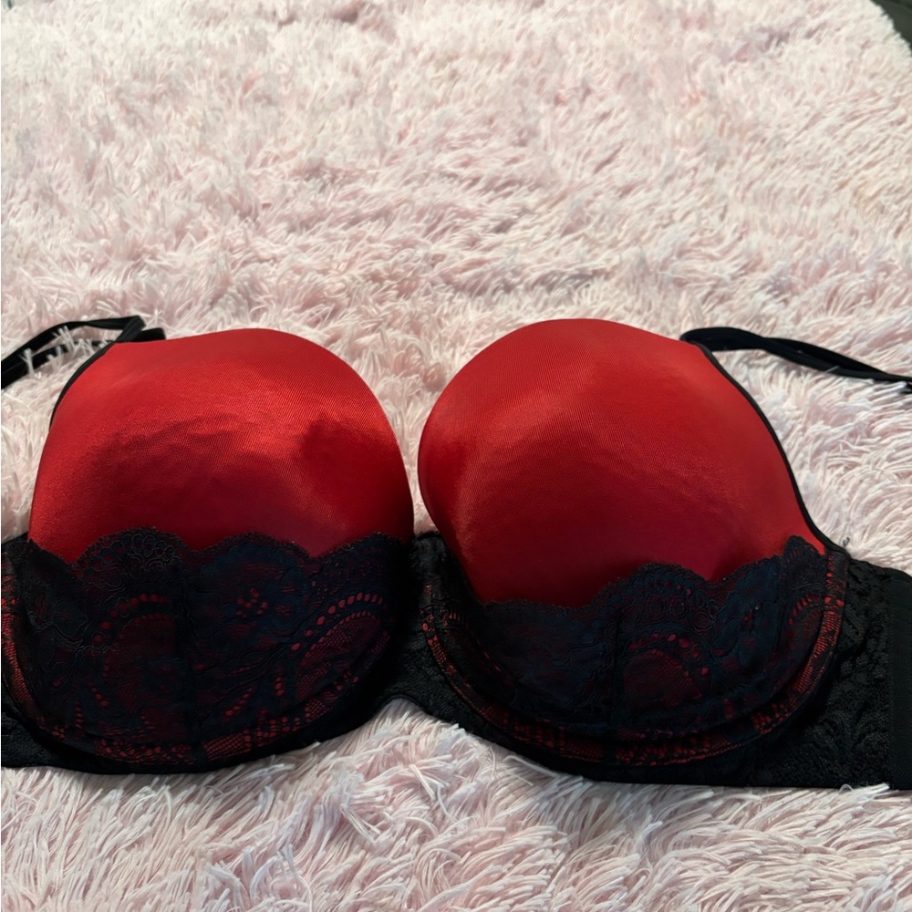 Cacique Red and Black Lace Bra#1